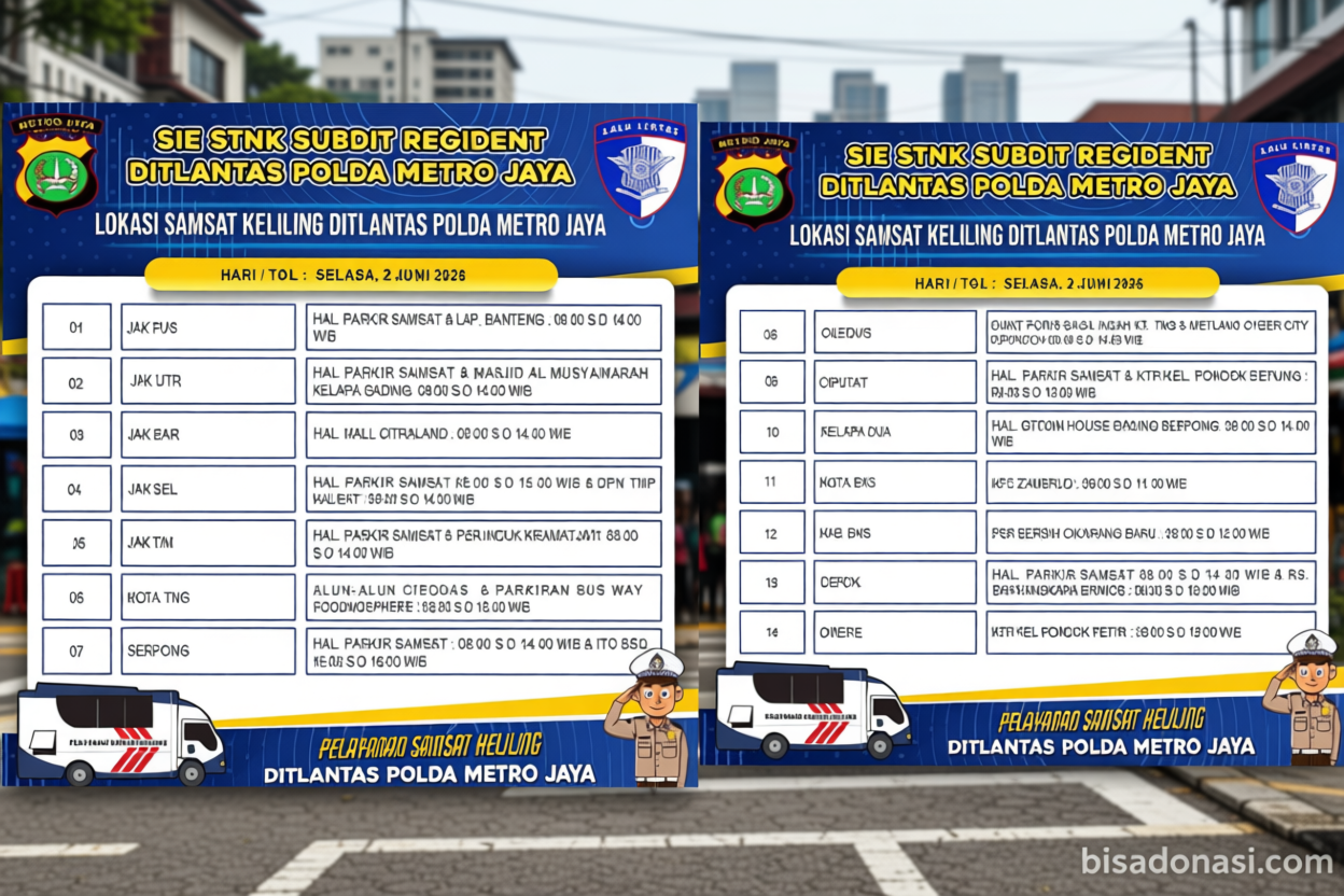 Visit Agenda: Gerai Samsat Keliling tersedia di 14 lokasi Jadetabek pada Selasa